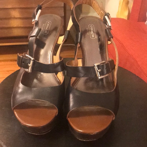 Coach strappy wood and leather wedges, barely worn - Picture 1 of 4